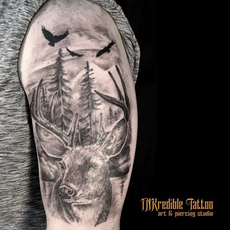 Pădure și cerb, black & grey